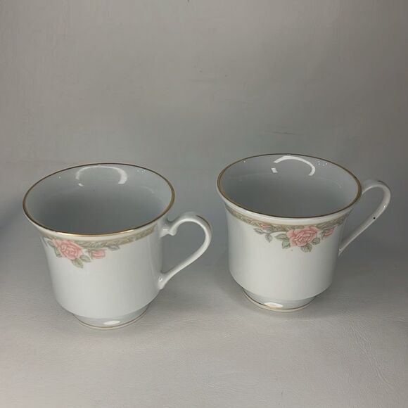 Crown Ming Fine China Jian Shiang Cup 8 Oz Each Set 2 Vintage Rose Floral Gold - Picture 3 of 6